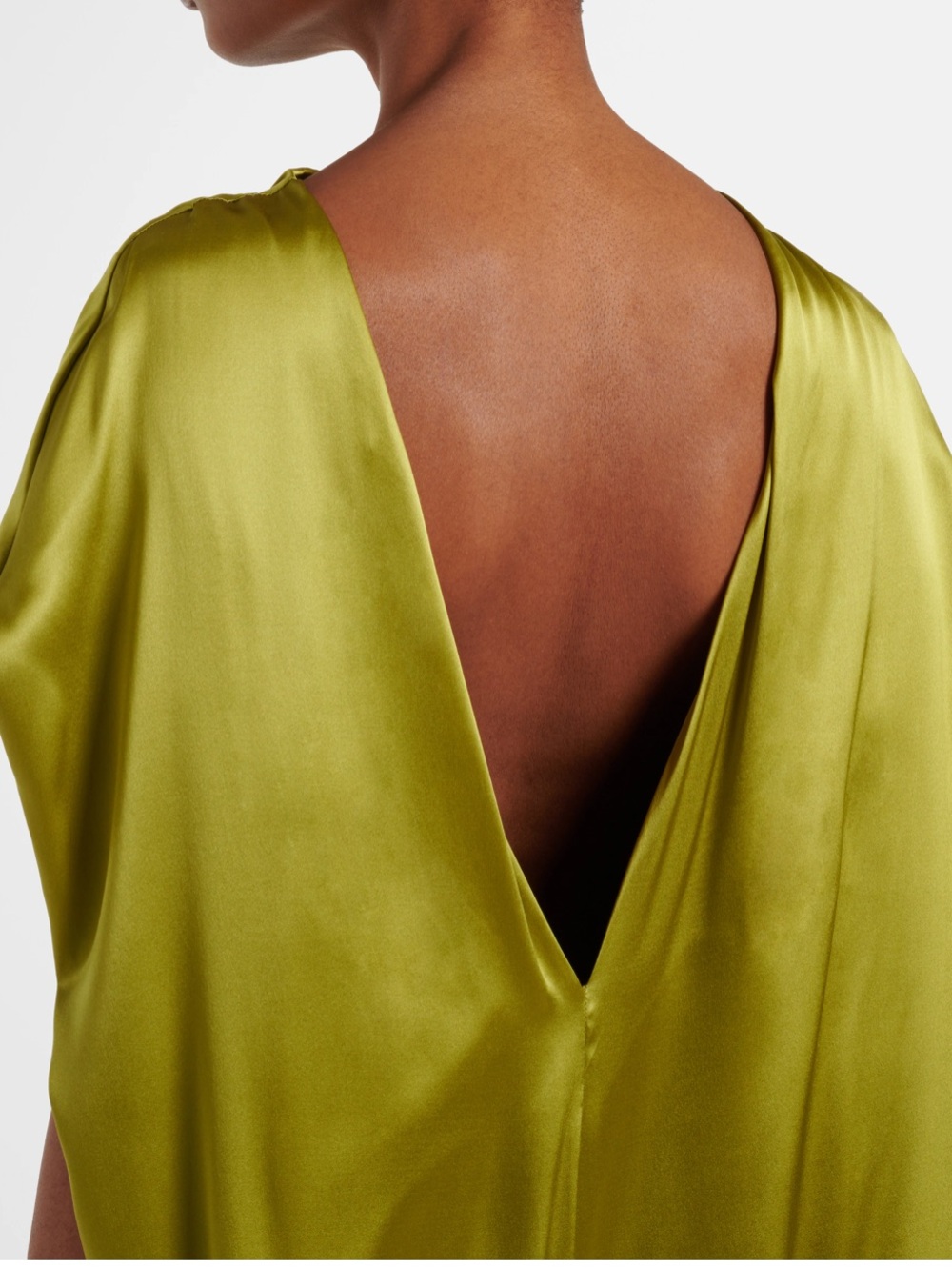 Dries Van Noten Olive Satin Maxi Dress with Deep V-Back - Picture 2 of 11